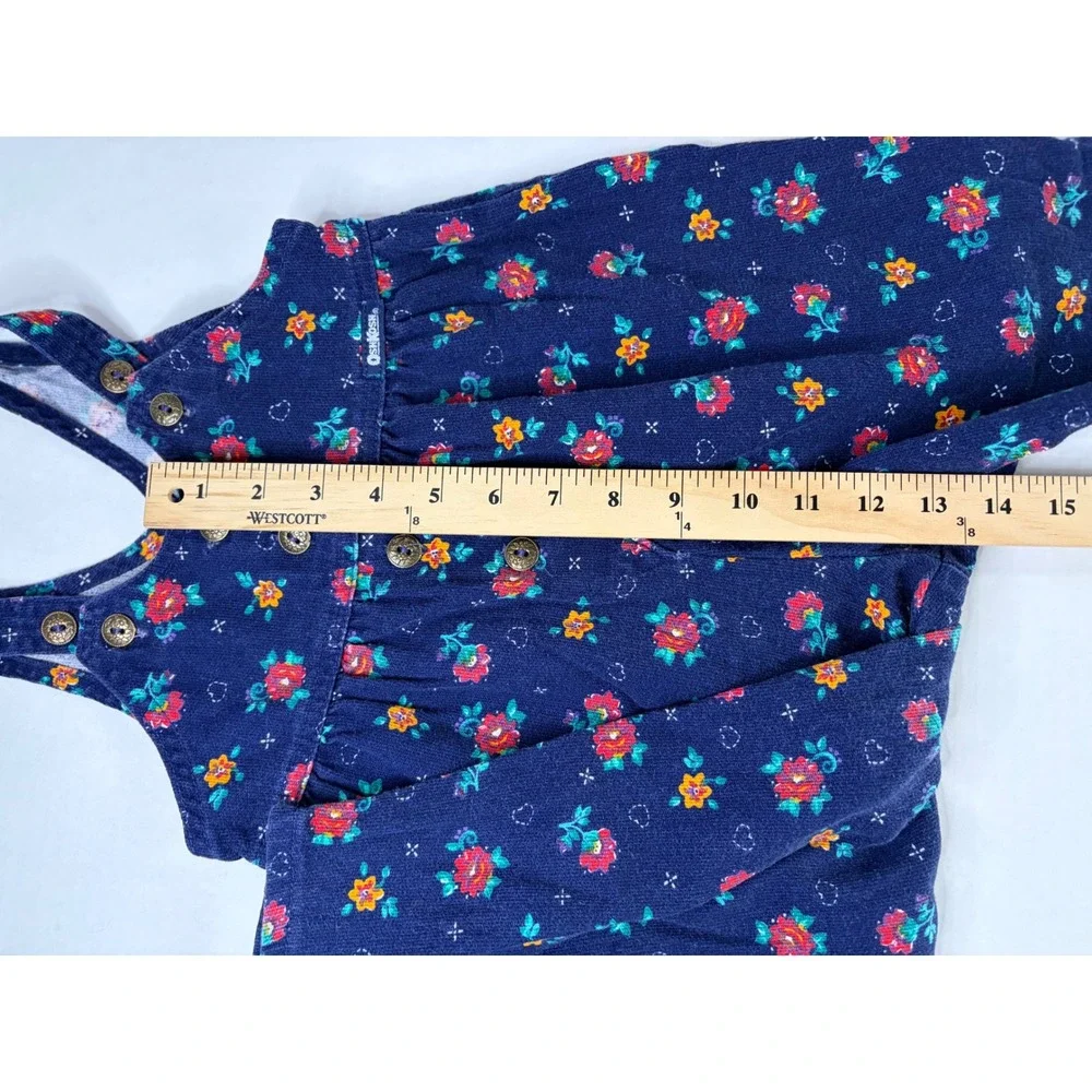 Vintage OshKosh Bgosh Girls Navy Floral Corduroy Overalls Vestbak Made in USA 3T